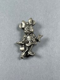 Walt Disney Productions Pewter Minnie Mouse Pin With Removable Flower Earrings