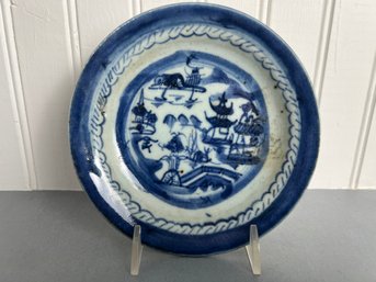 Vintage Handpainted Asian Scene Pottery Dish