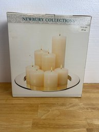 7 Ivory Candles With Brass Tray