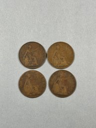 Four British Large Cent Pennies