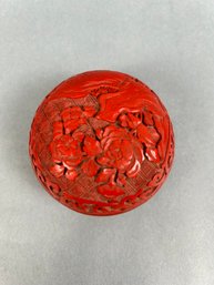 Chinese Red Cinnabar Trinket Box With Blue Enamel Interior