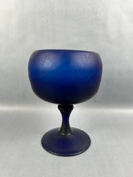 Large Vintage Hand Blown Cobalt Blue Glass Goblet Style Vase