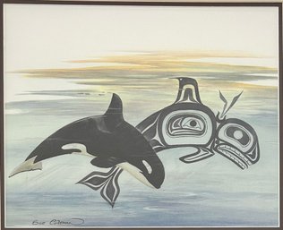 Signed Sue Coleman Orcas Native American Print Framed  *Local Pickup Only*