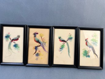 4 Vintage Game Bird Art Made With Feathers.