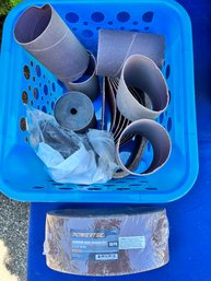 Lot Of Sanding Belts And A 3 Drum With Covers.
