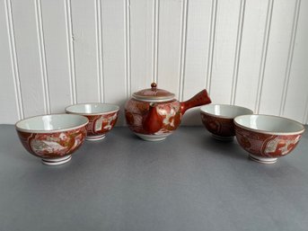 Vintage Japanese Kyusu Teapot With 4 Teacups