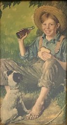 Vintage Norman Rockwell Boy Snacking Coca Cola Lithograph Framed  *Local Pickup Only*