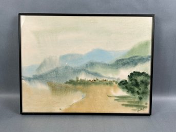 Signed Beach Scene Watercolor - 1990