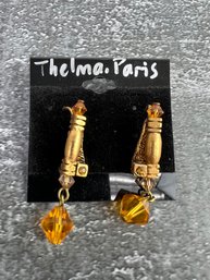 Thelma Paris Gold Tone Dangle Earrings