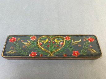 Vintage Hand Painted Hinged Metal Pencil Holder.