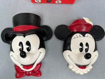 Enesco Mickey And Minnie Mouse Ceramic Wall Plaques.