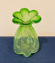 Green Blown Art Glass Flower Vase