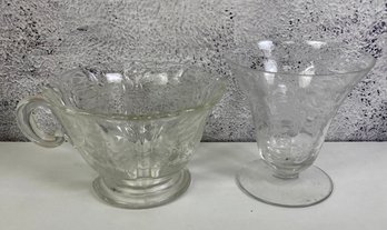 Small Etched Creamer And Glass