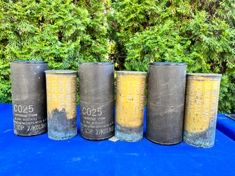 3 Spent Blank 75mm Shell Casings For M-5 Or Howitzer With Original Container.