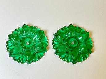 Pair Of Vintage Green Glass Tie Backs