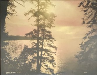 Vintage V.S. Waters Sunset On Puget Sound Photograph Framed