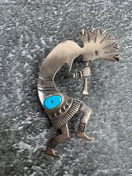 Kokopelli Sterling Signed T Brooch