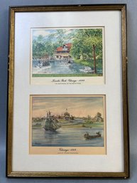 2 Framed Northern Trust Fund Christmas Cards 12x5.5 Inch.