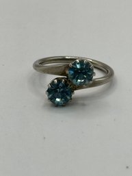 Silver Tone Adjustable Ring With Blue Stones