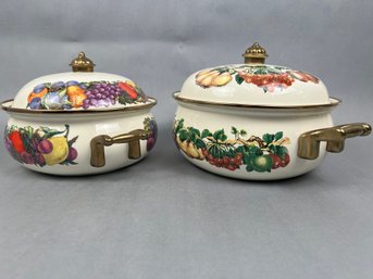 2 Dutch Oven Enameled With An Assorted Fruit Pattern