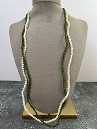 Vintage Green And White Beaded Necklace