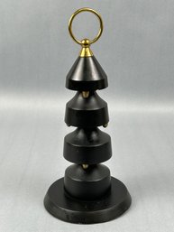 Mid Century Danish Modern Teak Brass Spinning Serving Tower Sculpture