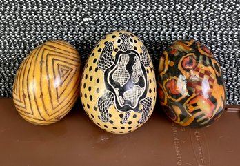 3 Decorative Eggs Made Of Different Materials