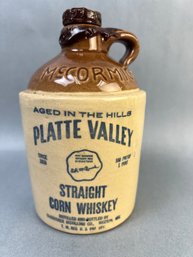 Vintage Platte Valley Corn Whiskey Stoneware Jug.