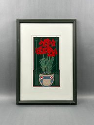 Dorothy Original Screen Print Of Flower In Roseville Pot Signed