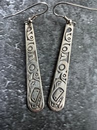 Signed Pacific Coast Native Drop Earrings Sterling