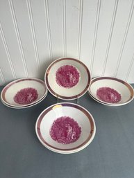 Group Of 7 Antique The Mothers Grave -  Porcelain Mulberry Transferware & Luster Accent Dishes