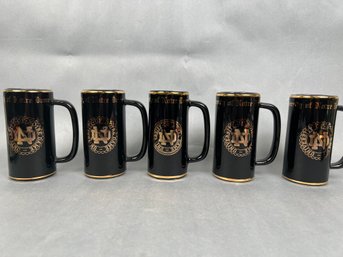 5 Black With Gold Trim University Of Notre Dame Tall Coffee Mugs Made By W C Bunting Co.