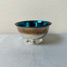 Gotham Silver Plate Nut Bowl  With Turquoise Glass Liner
