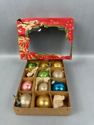 12 Small Vintage  Glass Tree Ornaments In Original Box