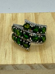 Sterling Silver Ring With Oval Green Stones