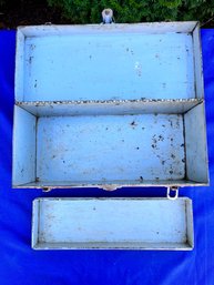 Vintage Metal Tool Box With Leather Handle.