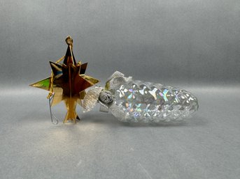 2 Ornaments - Gold Tone Star And Glass Pinecone