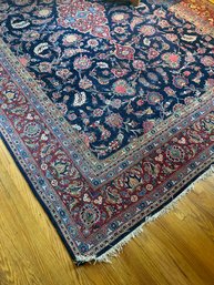 Large Hand Knotted Persian Rug - Navy Center Base Color