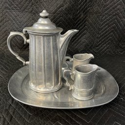 Vintage Collection Of Pewter Tray, Pot And Two Cups