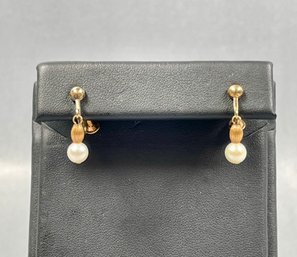 Vintage Real Pearl Drop Screw Back Earrings