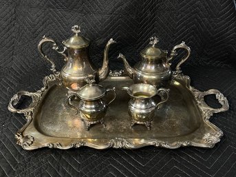 Collection Of Silver Plate Tray, 2 Pitchers And 2 Cups