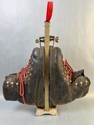 Vintage All Leather Ski Boots With Barrecrafters Ski Boot Tree.