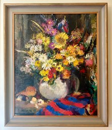 Large Floral Bouquet Oil Painting: Artist, Borowczyk 1980