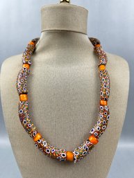 Vintage Millefiori Elbow African Bead Necklace