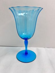 Blue Celeste Optic Stemware Believed To Be Steuben. Unmarked.