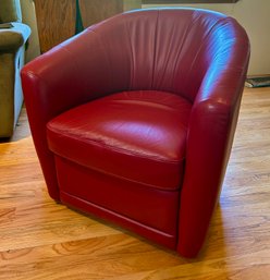 Natuzzi Red Leather Swivel Club Chair