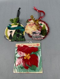 2 Hand Made Ornaments Plus 1 Flocked Seal In Package