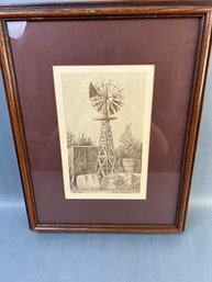 Framed Signed And Numbered Jack J Wells Print Of A Windmill.