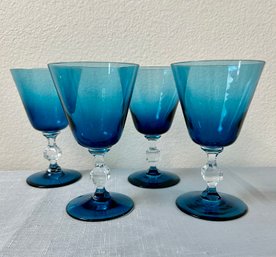 Set Of 4 Vintage Blue And Clear Goblets