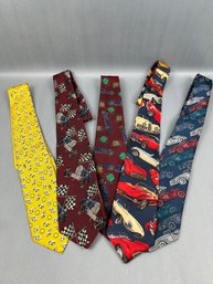 Lot Of Five Vintage Mens Car Ties